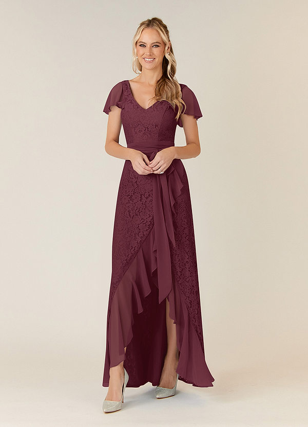 Azazie Knox Robe Mère de la Mariée & du Marié Robe Trapèze en Mousseline de soie Col en V Cabernet image1