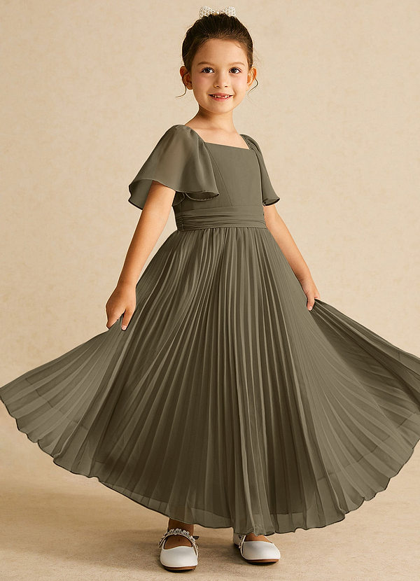 Azazie Bun Bun Flower Girl Dresses Willow Green A-Line Pleated Chiffon Dress image1