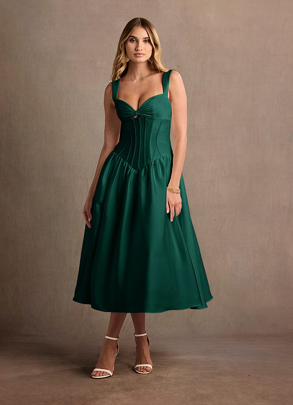Arwen Hunter Green Dropped Waist Midi Dress image1