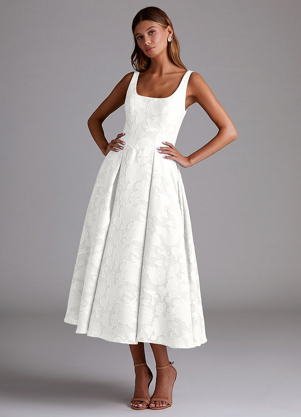 Azazie Amalie Bridesmaid Dresses White A-Line Pleated Floral Burnout Dress image1