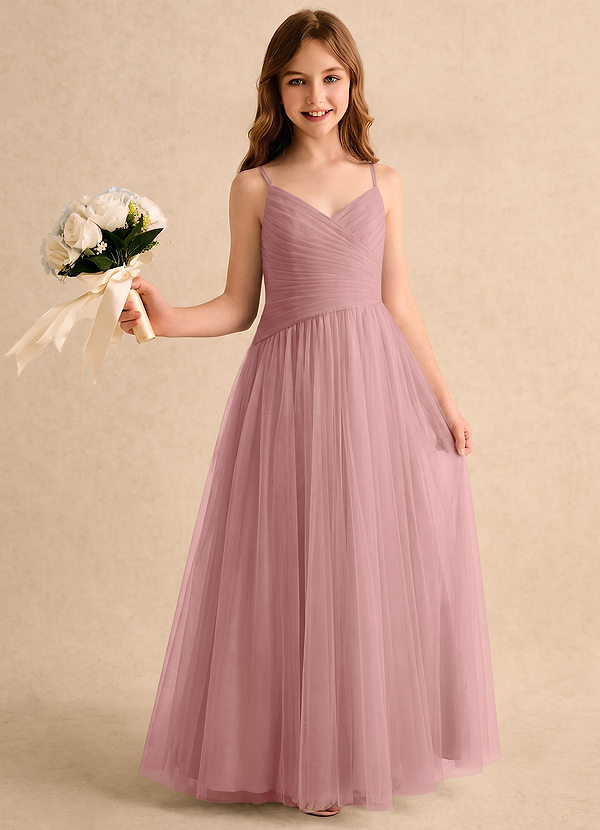 Azazie Poppy Girls Formal Sukienki dla Dziewczynki Sypiącej Kwiaty Litera A Plisowana Tiul Do podłogi Sukienka image1