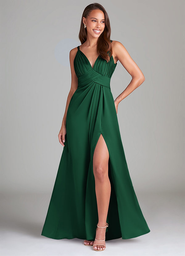Azazie Maren Allure Brautjungfernkleider A-Linie Spitze Stretch-Satin Kleid Dunkelgrün image1