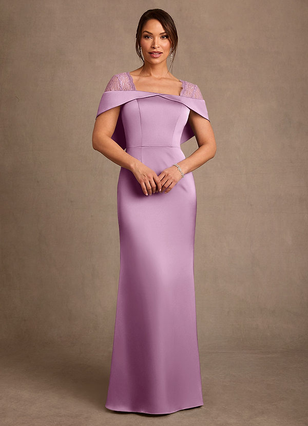 Azazie Henrieta 신부의 어머니 드레스 쉬스 레이스 스트레치 새틴 플로어 길이 드레스 image1