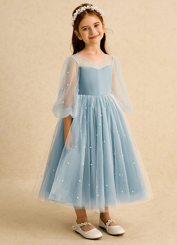 Azazie Trudy Blumenkinder Kleider Ballkleid Herzausschnitt Tüll Kleid Stimmungsvolles Blau image1