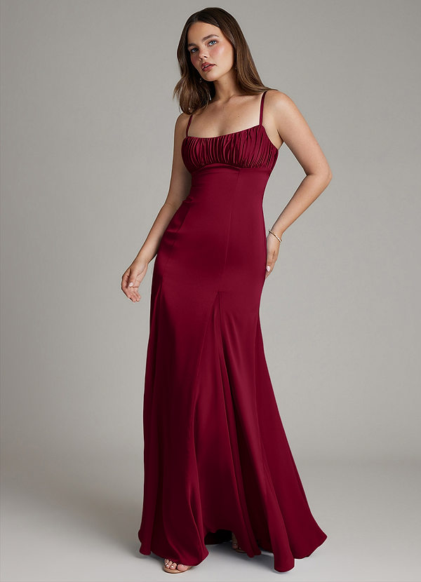 Azazie Avira Suknie dla druhen Syrena Satyna elastyczna Do ziemi Sukienka image1