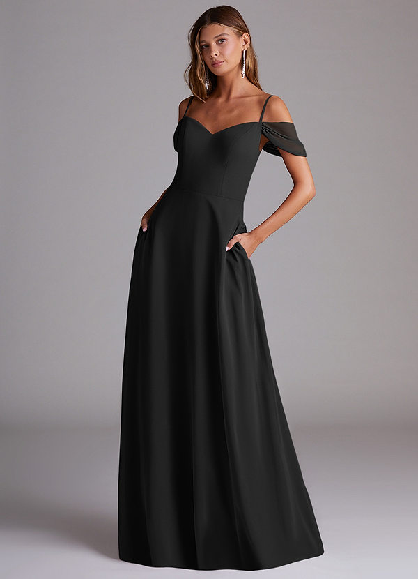 Azazie Marley Bridesmaid Dresses Black A-Line Off the Shoulder Chiffon Convertible Dress image1