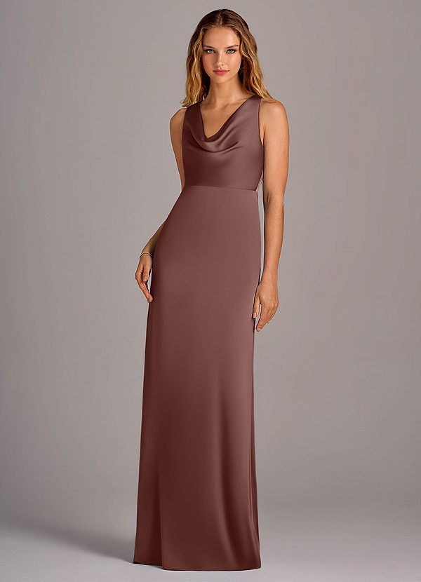Azazie Wrenlee Bridesmaid Dresses Espresso A-Line Stretch Satin Dress image1