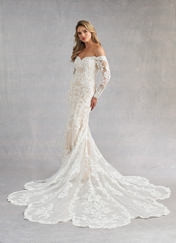 Azazie Empiria Wedding Dresses Diamond White Champagne Mermaid Sequins Tulle Dress image1