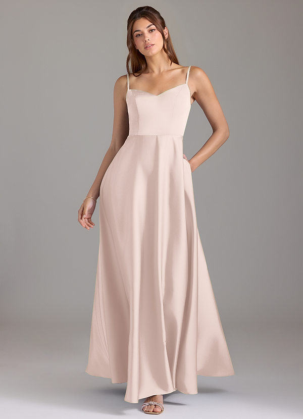 Azazie Marley Brudtärneklänningar Klä av A-Linje i Stretch Satin Av axeln Rodnande Rosa Konvertibel image1