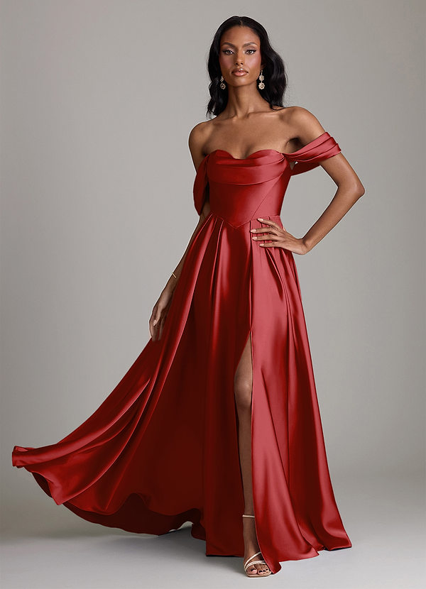 red taffeta bridesmaid dresses AZAZIE LOISA Romy Bonnie Slinky And Lace Size:US4 / UK8 / EU34 Technical taffeta fabric