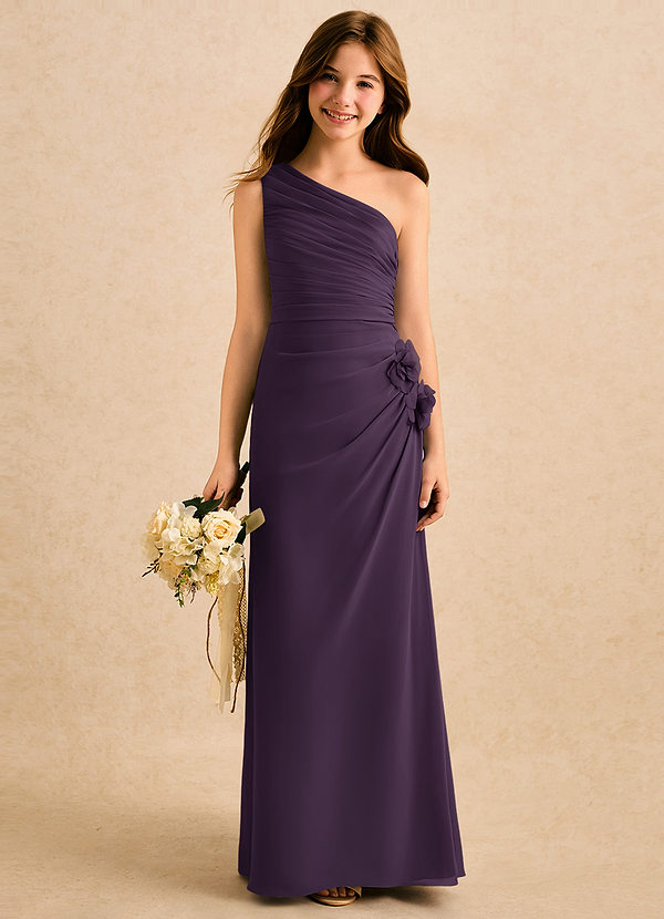 Azazie Sophie Girls Formal Sukienki dla dziewczynek sypiących kwiaty Osłona Jedno ramię Szyfon Długość podłogi Sukienka image1