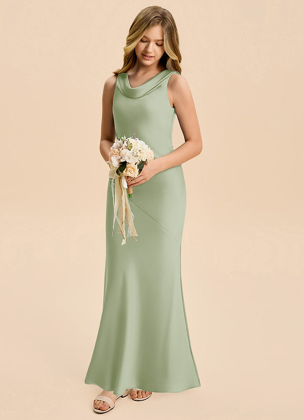 Azazie Rylina Junior Dusty Sage Mermaid Stretch Satin Dress image1
