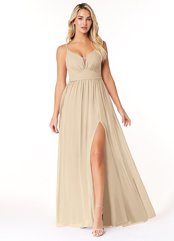Azazie Rayna Bridesmaid Dresses A-Line V-Neck Pleated Chiffon Floor-Length Dress image1