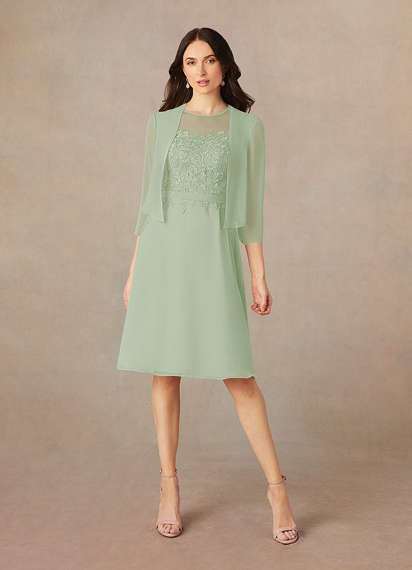 Azazie Klaus Mother of the Brides Dresses Dusty Sage A-Line Scoop Sequins Chiffon Dress image1