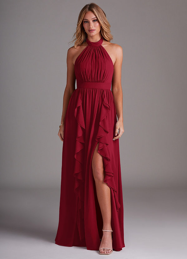 Azazie Avary Bridesmaid Dresses Burgundy A-Line Pleated Chiffon Dress image1