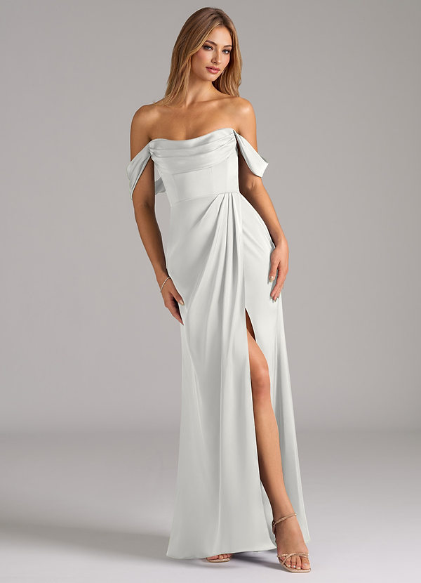 Azazie Johana Brudtärneklänningar Klä av Sjöjungfru i Stretch Satin Av axeln Vit Konvertibel image1