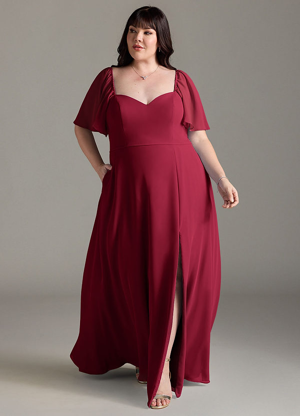 Azazie Chloe Bridesmaid Dresses Burgundy A-Line Sweetheart Neckline Chiffon Dress image1