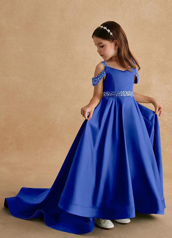 Azazie Jodi Vestidos de Niña de Flores Vestido de Azul Real de Satin Mate de Corte En A image1