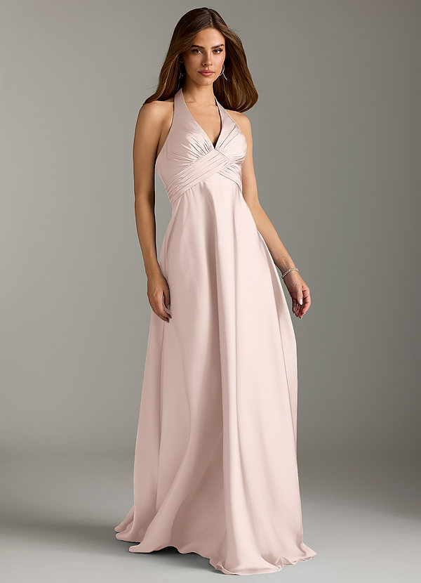 Azazie Tessie Bridesmaid Dresses Blushing Pink A-Line Pleated Stretch Satin Dress image1