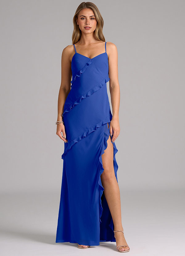 Azazie Nancie Bridesmaid Dresses Royal Blue Mermaid Ruched Chiffon Dress image1