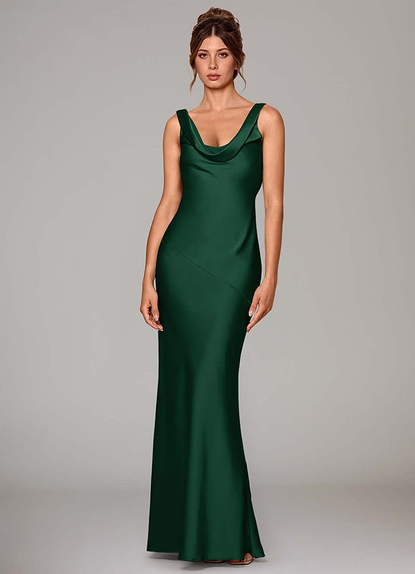 Azazie Rylina Bridesmaid Dresses Dark Green Mermaid Stretch Satin Dress image1