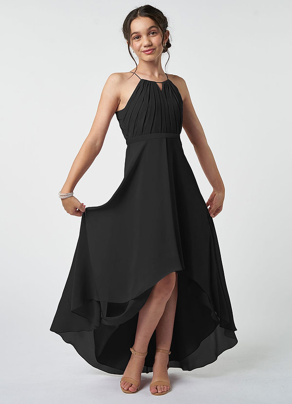 Azazie Oaklynn Junior Black A-Line Pleated Chiffon Dress image1