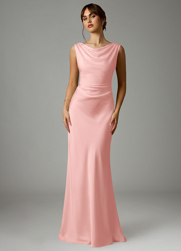 Azazie Kieryn Bridesmaid Dresses Powder Pink Mermaid Pleated Stretch Satin Dress image1