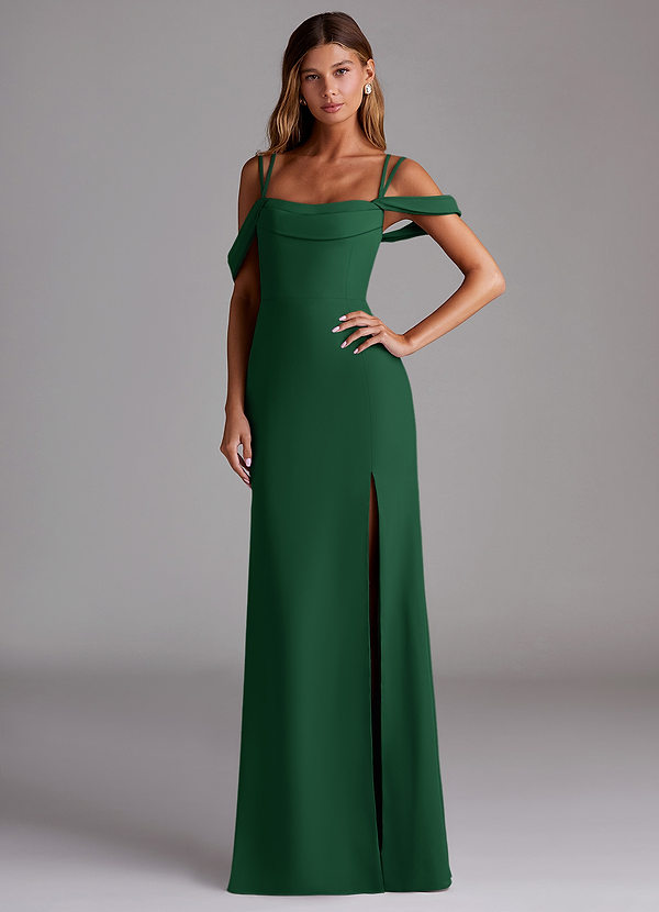 Azazie Callan Bridesmaid Dresses Dark Green Mermaid Pleated Chiffon Convertible Dress image1