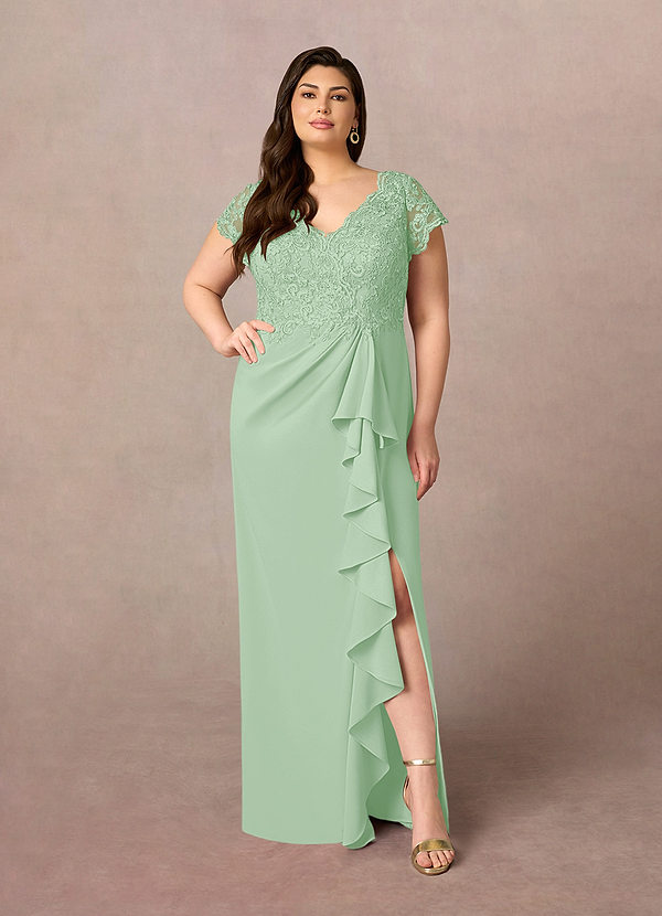 Azazie Carmen Vestidos de Madre de la Novia Vestido de Salvia Polvorienta de Encaje de Recto image1