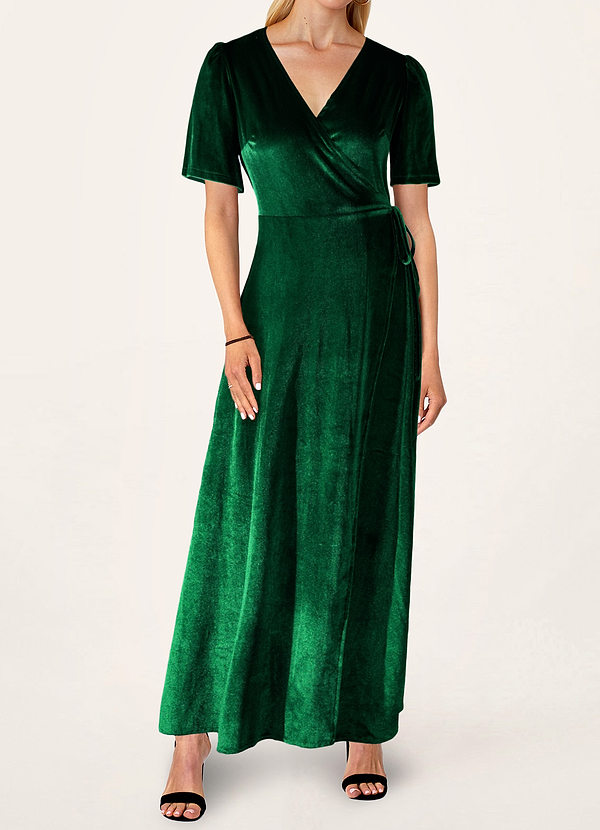 front Parker Dark Emerald Velvet Fluttered Sleeve Maxi Dress