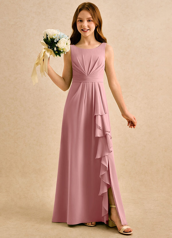 Azazie Chibi Girls Formal Flower Girl Dresses Dusty Rose A-Line Pleated Chiffon Dress image1