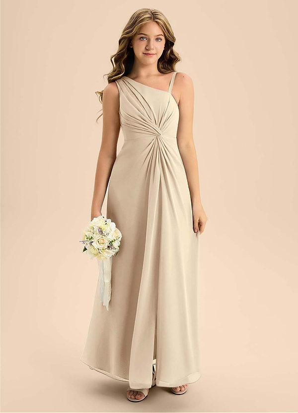 Azazie Brooke Junior Robe Trapèze en Mousseline de soie Fente Latérale Champagne image1