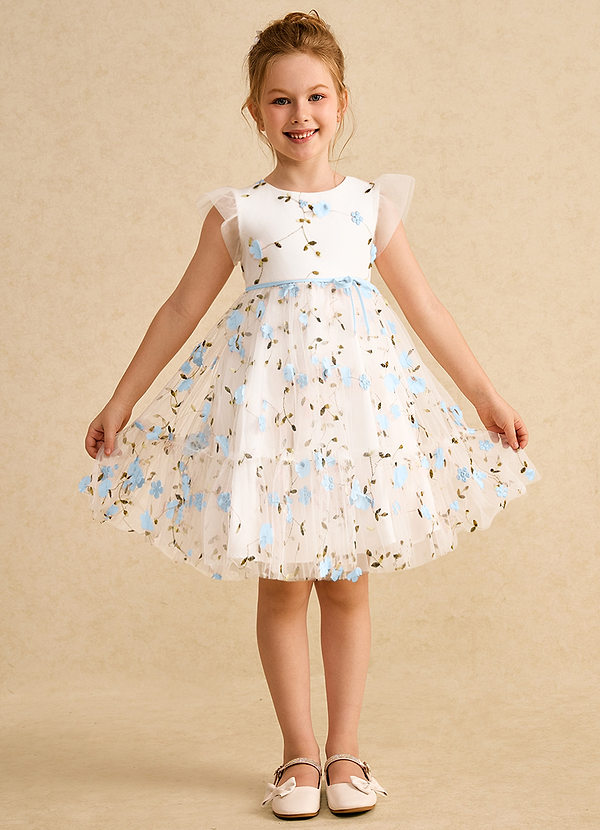 Azazie Anastasia Flower Girl Dresses Ivory Sky Blue A-Line Bow Tulle Dress image1