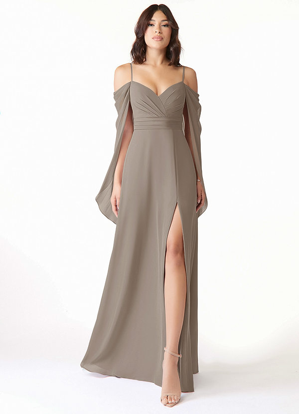 Azazie Cienna Bruidsmeisjes Jurken Jurk van Chiffon met A-Lijn Off the Shoulder Taupe image1