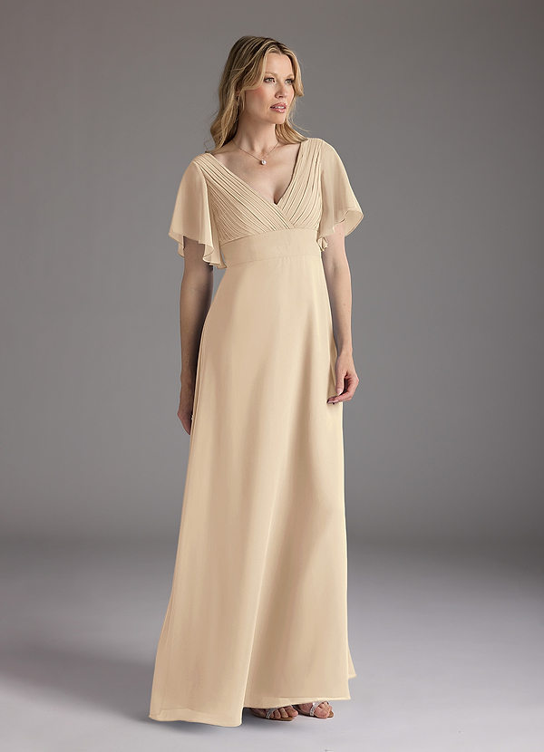Azazie Alessa Mother of the Brides Dresses Champagne A-Line V-Neck Pleated Chiffon Dress image1