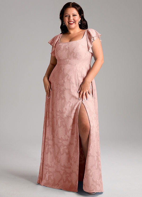Azazie Bondi Bridesmaid Dresses Rosette A-Line Side Slit Floral Burnout Dress image1