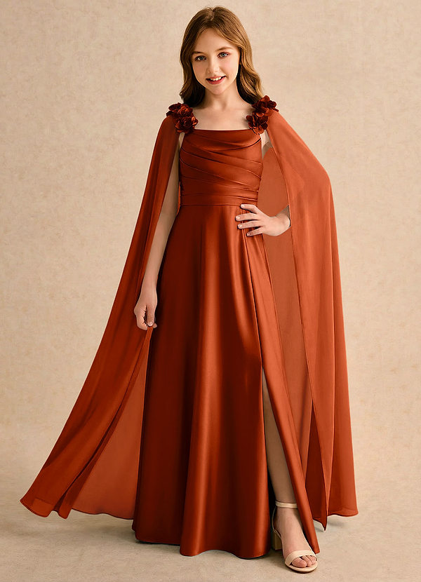 Azazie Rosita Girls Formal Klänningar för brudeflicka Klä A-Line i Stretch Satin Plisserad image1