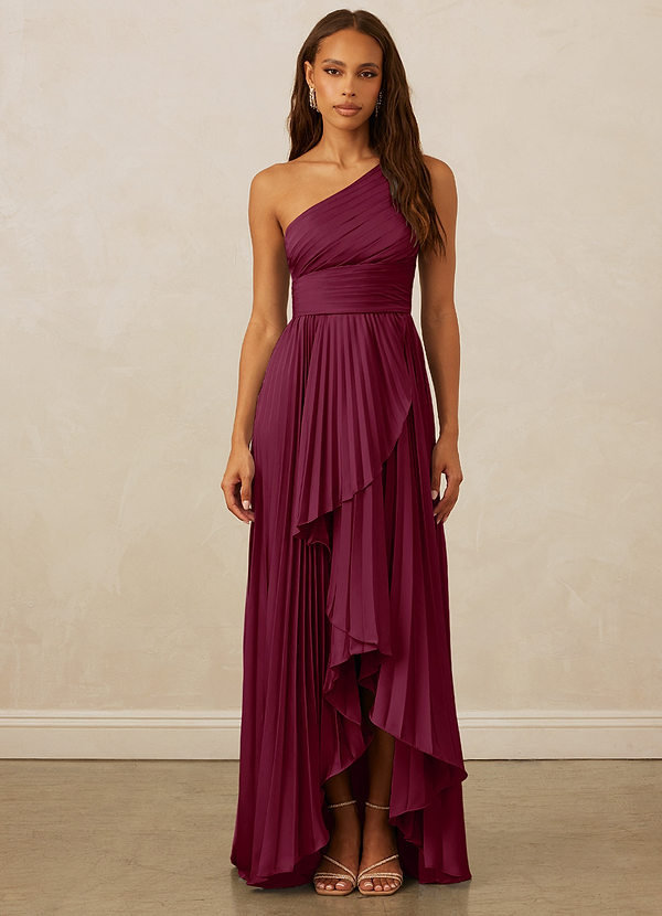 Christian Siriano Bridal for Azazie 1008 Robes Demoiselle d'honneur Robe Trapèze en Satin extensible Ue épaule Mûre image1