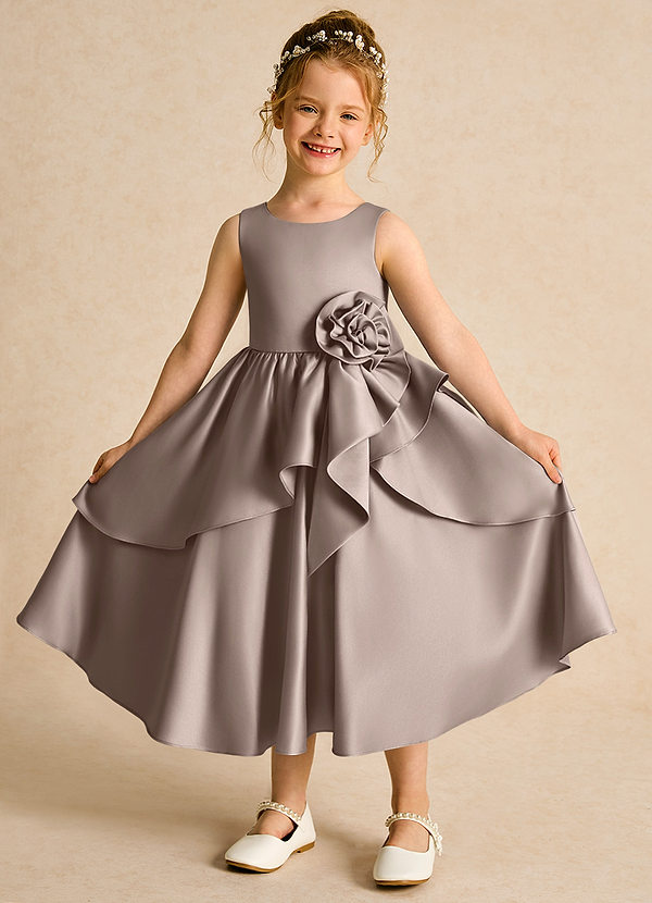 Azazie Hermia Robes de Fillette d'Honneur Robe Trapèze en Mat Satiné Sans manches Taupe image1