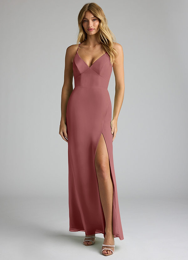 Azazie Becca Bridesmaid Dresses Amethyst Sheath V-Neck Chiffon Dress image1