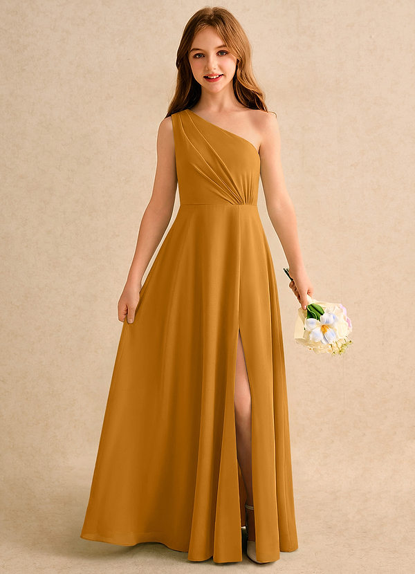 Azazie Puddles Girls Formal Klänningar för brudeflicka Klä A-Line i Chiffong Ena axeln image1