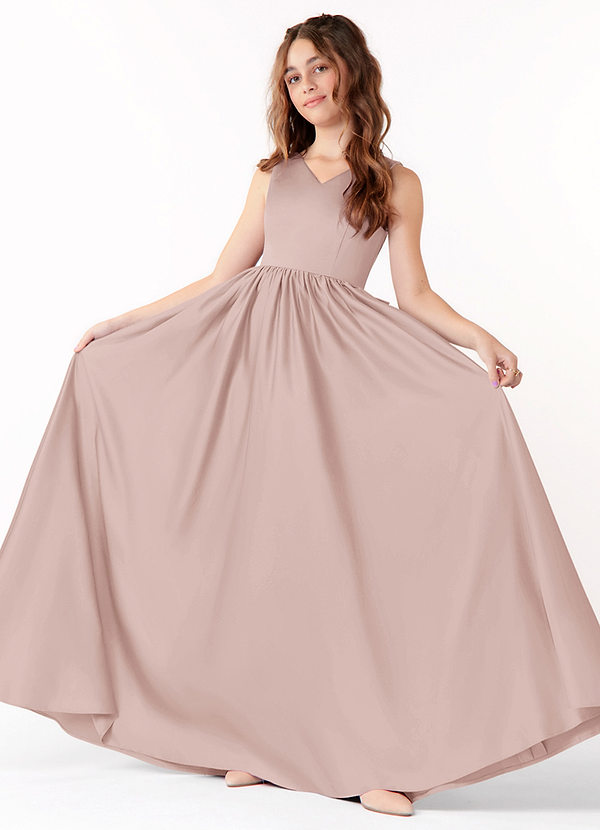Azazie Hathaway Junior Vintage Rose A-Line Bow Matte Satin Dress image1