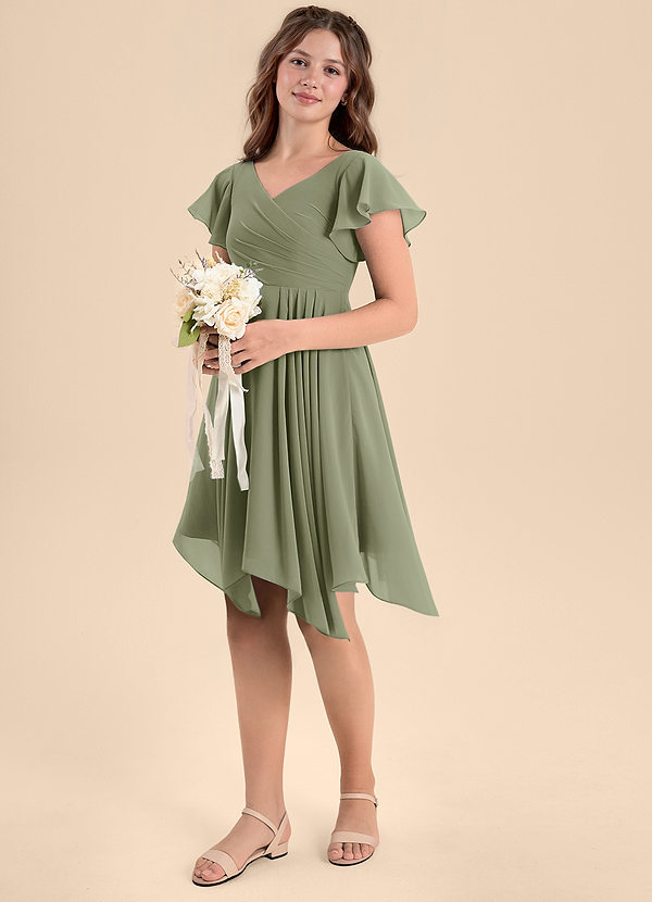 Azazie Janeaurelia Junior Pistachio A-Line Pleated Chiffon Dress image1