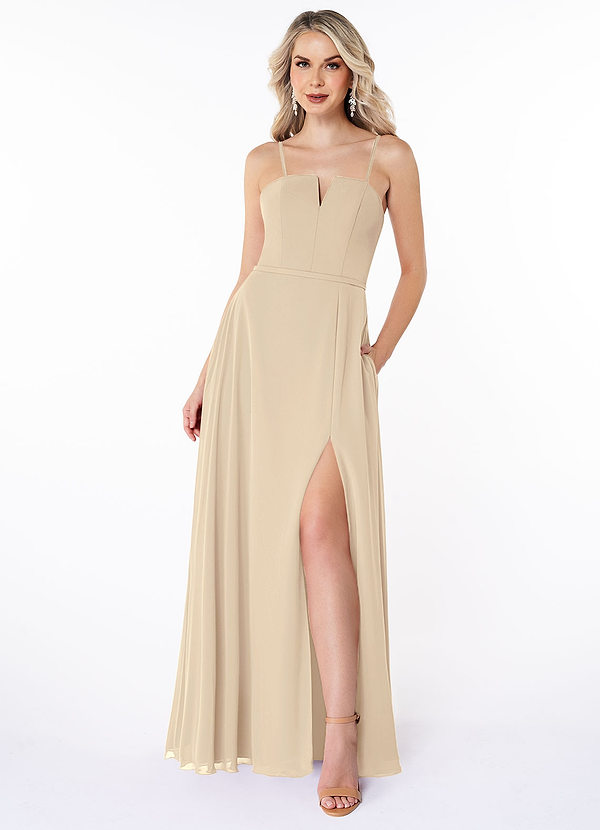 Azazie Janneth Bridesmaid Dresses A-Line Chiffon Floor-Length Dress with Pockets image1