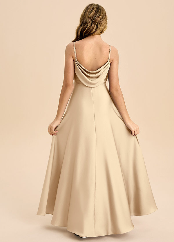 Azazie Bug Junior A-Line Plisseret Stræk satin Gulv-længde Junior brudepige Kjole image1