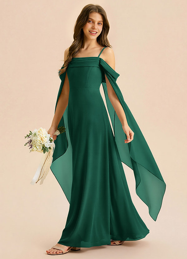 Azazie Moana Junior Emerald A-Line Pleated Chiffon Dress image1