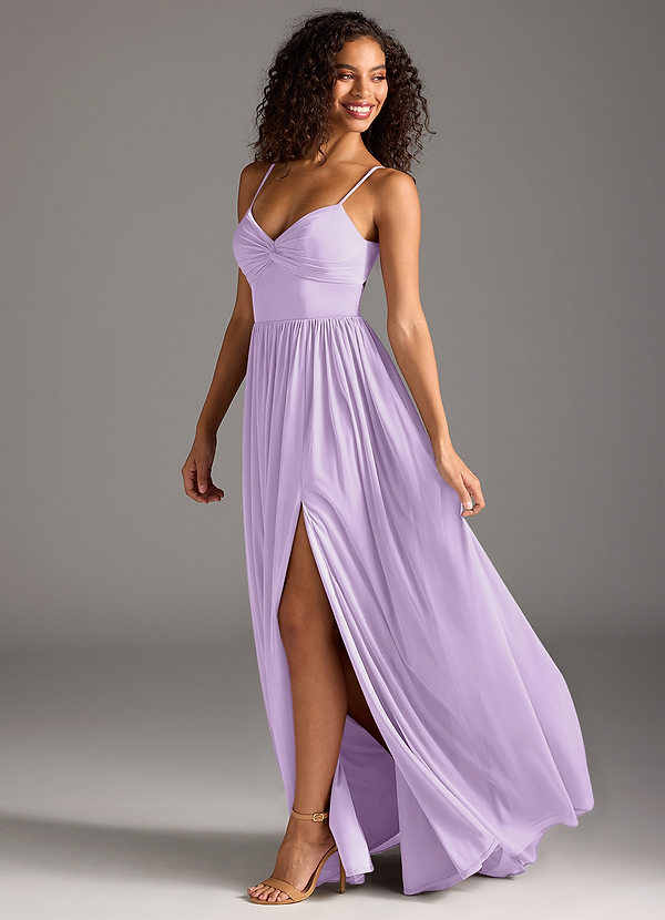 Azazie Zeya Robes Demoiselle d'honneur Robe Trapèze en Maille Plissée Lilas image1