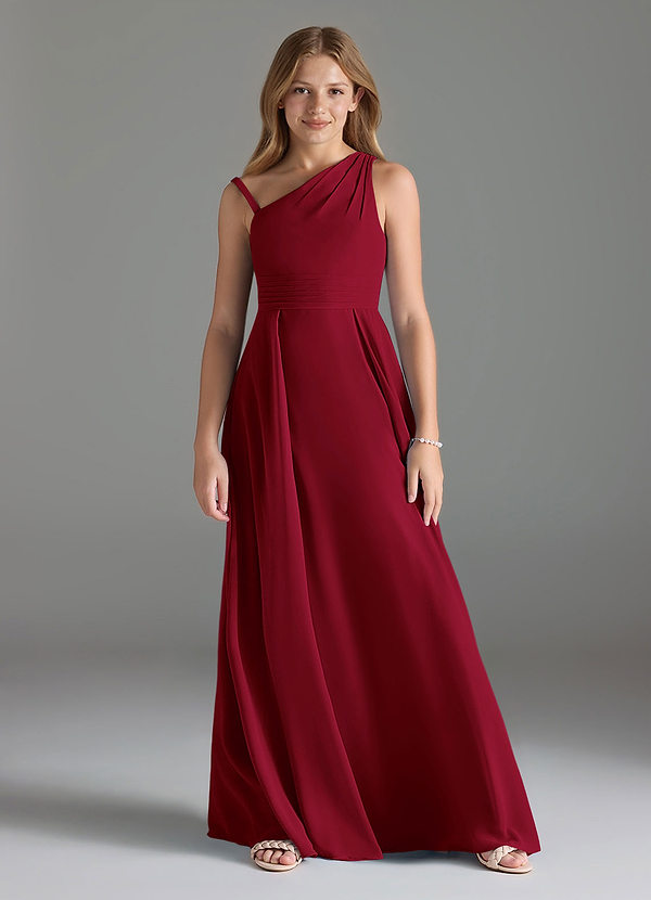 Azazie Dallas Junior Linia A Pofałdowany Szyfon Długość podłogi Młodsza druhna Sukienka image1