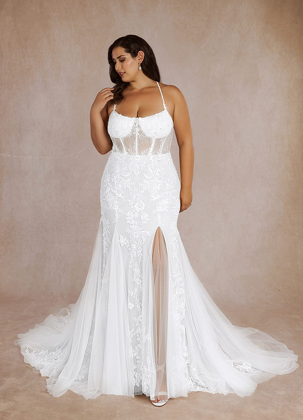 Azazie Bae Wedding Dresses Diamond White Mermaid Sequins Tulle Dress image1
