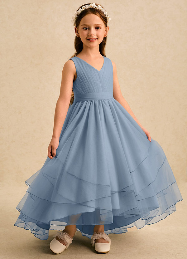 Azazie Seraphina Sukienki dla dziewczynek sypiących kwiaty Linia A Pofałdowany Tiul Długość herbaty Sukienka image1